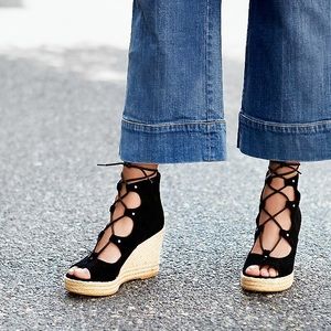 NIB Nude Free People Boho Lace Up Platform Wedge